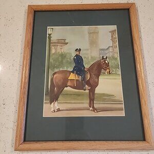 HORSES Policeman on a Morgan Vintage 1951 Dennis Color Print Matte & Framed Art